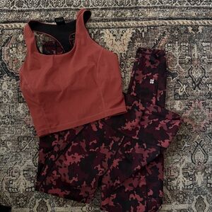 Sweaty Betty Burgundy and Black Camouflage Set